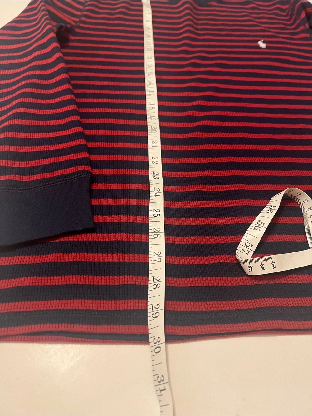 Polo Ralph Lauren Men’s L Red Navy Striped Waffle Knit Sleepwear Thermal Shirt